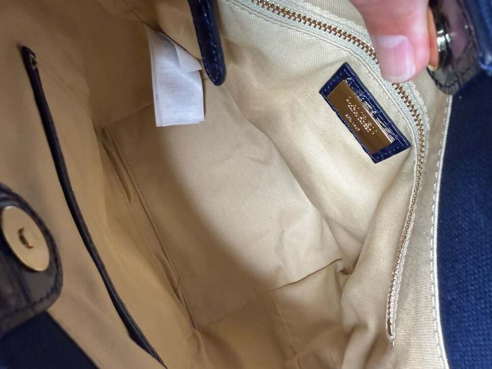 Lauren Ralph Lauren Witley Medium Bucket Bag Navy Canvas Croc Leather MSRP $375 - Picture 3 of 9